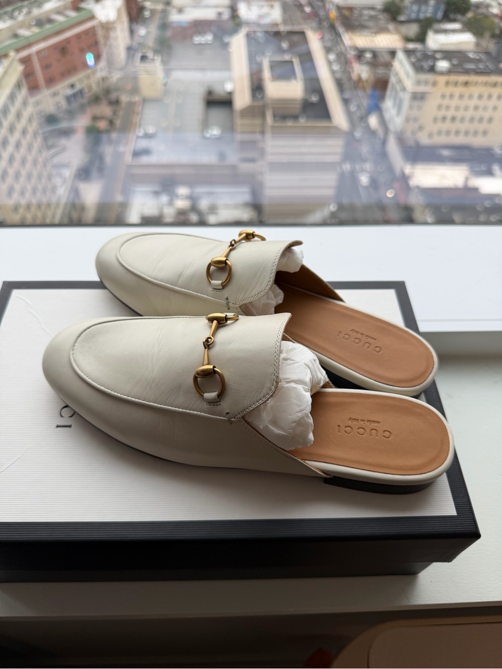 Gucci Princetown White Leather Horsebit Mules Slides Size 37.5 - Picture 4 of 6